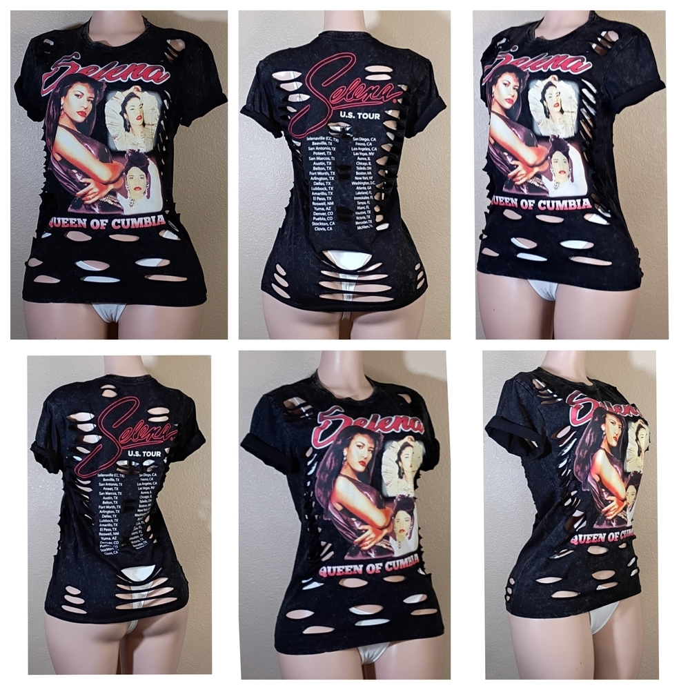 Black Custom Selena Distressed Tshirt